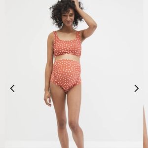 Motherhood maternity medium orange and white polkadot two piece bathing suit